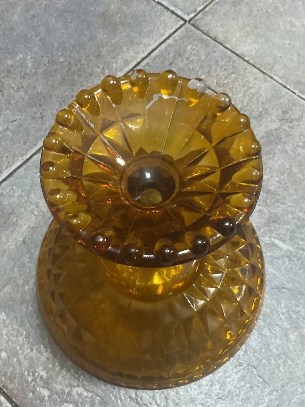 Amber Glass Pedestal Compote Bowl - Decorative Centerpiece